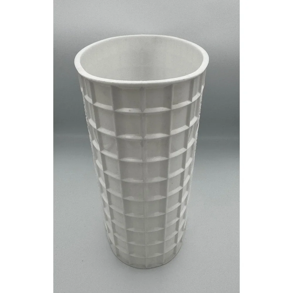 Vintage MCM Starburst Wastebasket Festival Reflections White Plastic Trash Can